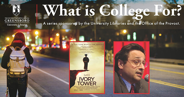 On March 26, the University Libraries and the Provost’s Office will host a screening and discussion of Ivory Tower, the 2014 documentary film by Andrew Rossi.