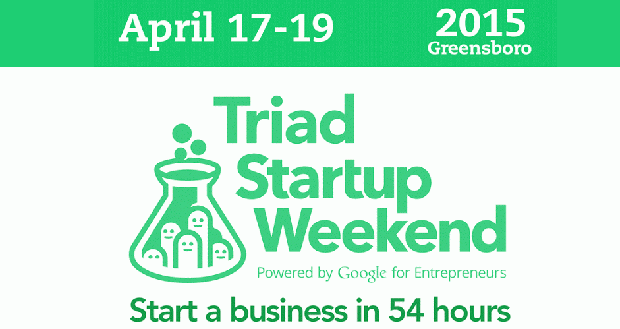 The next Triad Startup Weekend will be held Friday, April 17th - Sunday, April 19th, 2015 at the Co//ab in downtown Greensboro (229 N. Greene Street, Greensboro, NC 27401).